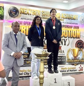 Winners of the 1st Nextgen Shooting Competition receiving awards from distinguished guests at Hotel City Star, Dehradun, organised by Nextgen Shooting Academy.