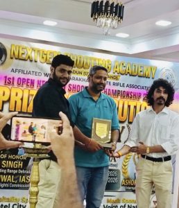 Distinguished guests honour young rifle and pistol shooting champions during the first Nextgen Shooting Competition prize distribution ceremony at Hotel City Star, Dehradun.